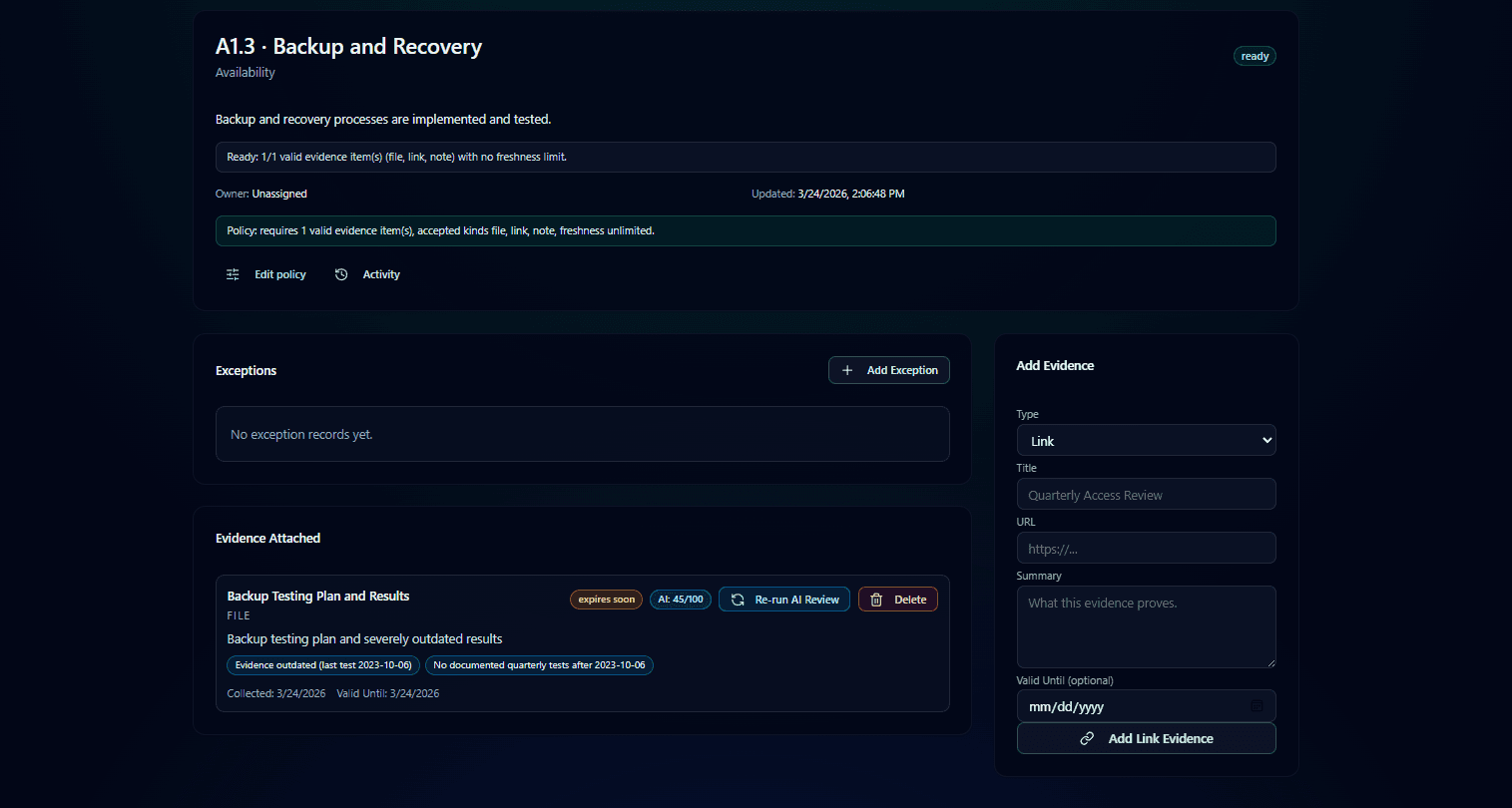 Compliance evidence workflow preview